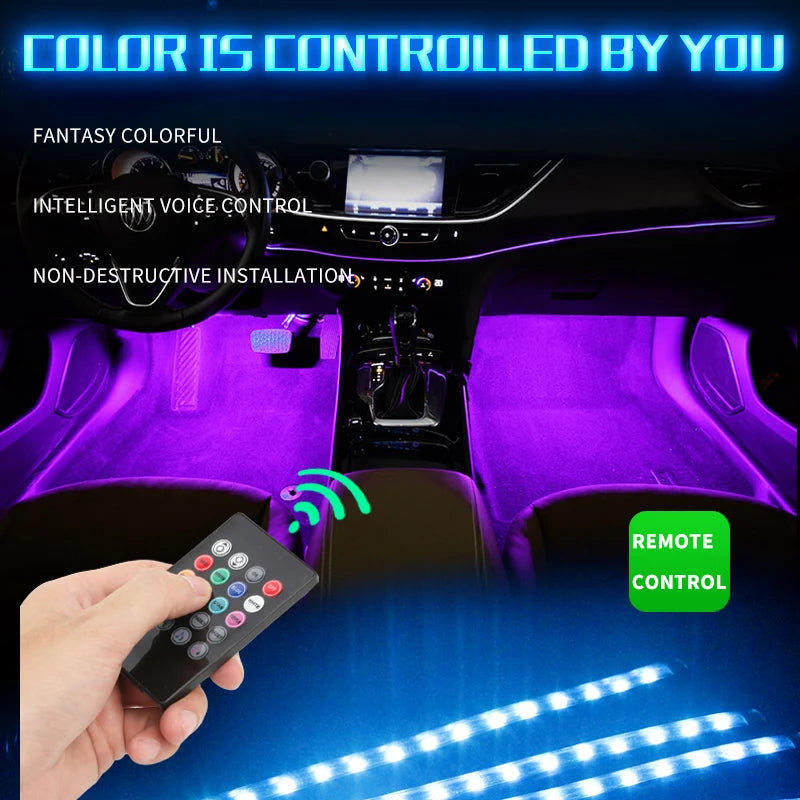 12 LED Car Interior Floor Foot Lamp AUTO Decoration Light with USB Multiple Modes Car Styling Atmosphere RGB Neon Lamp Strips