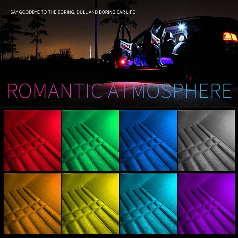 12 LED Car Interior Floor Foot Lamp AUTO Decoration Light with USB Multiple Modes Car Styling Atmosphere RGB Neon Lamp Strips