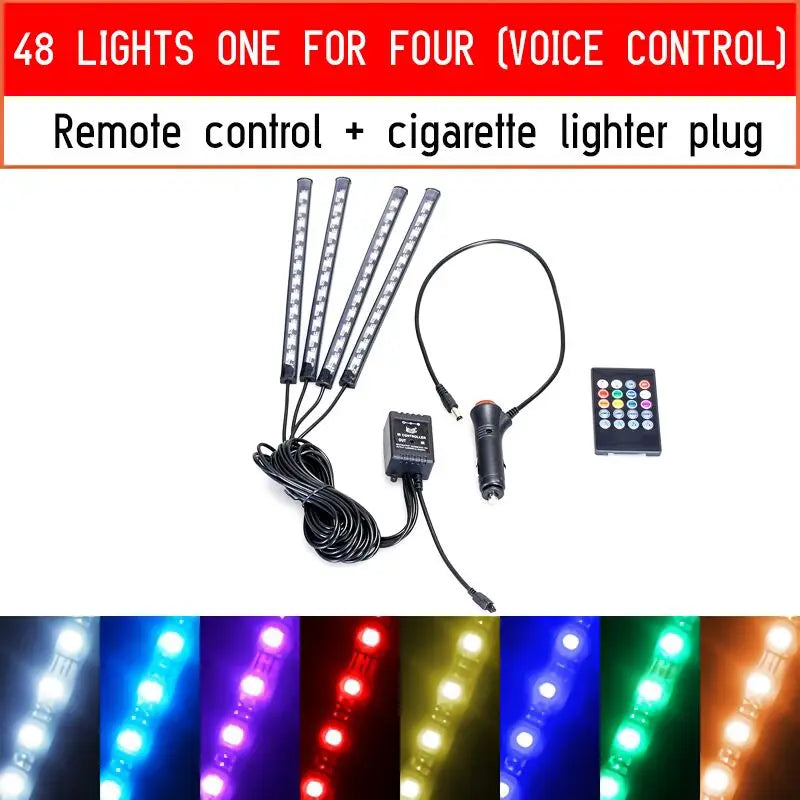 12 LED Car Interior Floor Foot Lamp AUTO Decoration Light with USB Multiple Modes Car Styling Atmosphere RGB Neon Lamp Strips