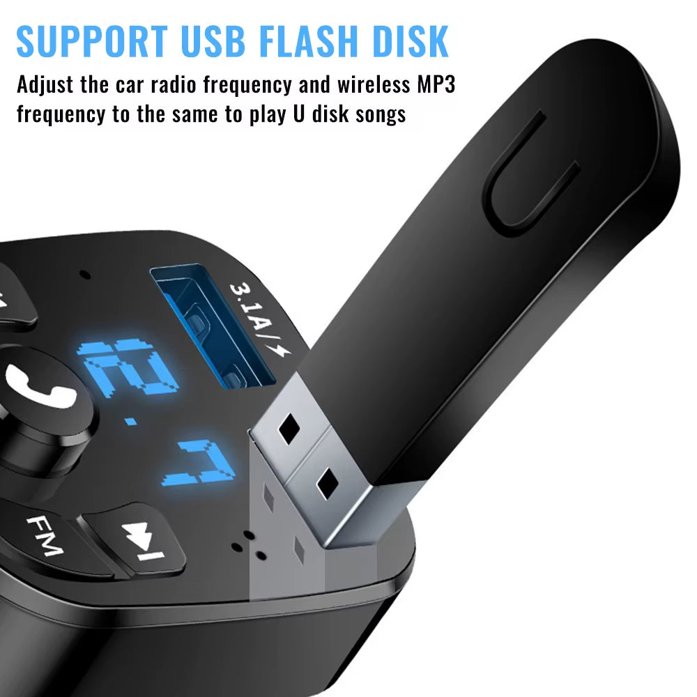 Bluetooth 5.0 FM Transmitter Car Kit Handfree Dual USB Car Charger 3.1A Support TF Card U Disk AUX MP3 Modulator Music Player
