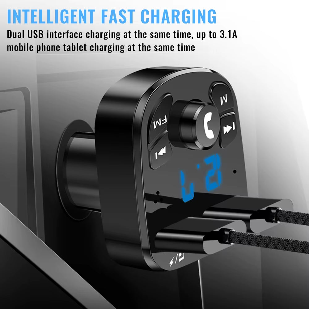 Bluetooth 5.0 FM Transmitter Car Kit Handfree Dual USB Car Charger 3.1A Support TF Card U Disk AUX MP3 Modulator Music Player