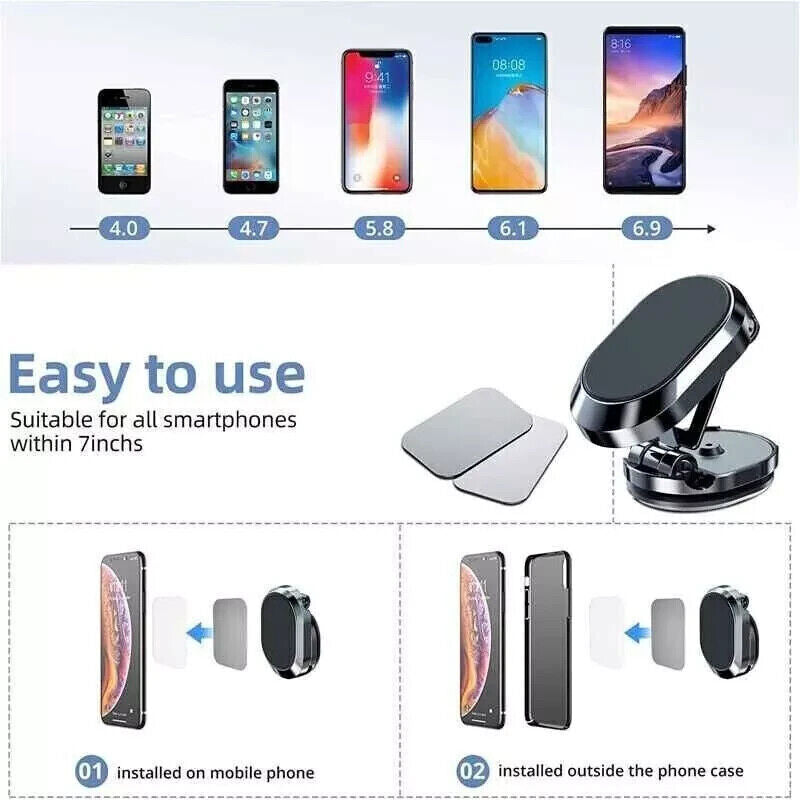Magnetic Phone Holder for Car, Dashboard Car Phone Holder Mount Magnetic Stainless Steel Car Phone Holder - Dashboard Mount, Water-Resistant, Rotatable