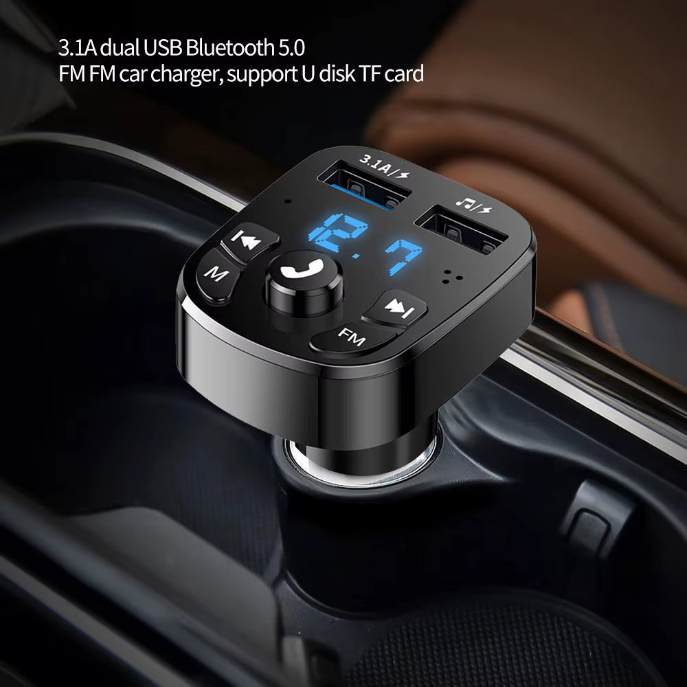 Bluetooth 5.0 FM Transmitter Car Kit Handfree Dual USB Car Charger 3.1A Support TF Card U Disk AUX MP3 Modulator Music Player