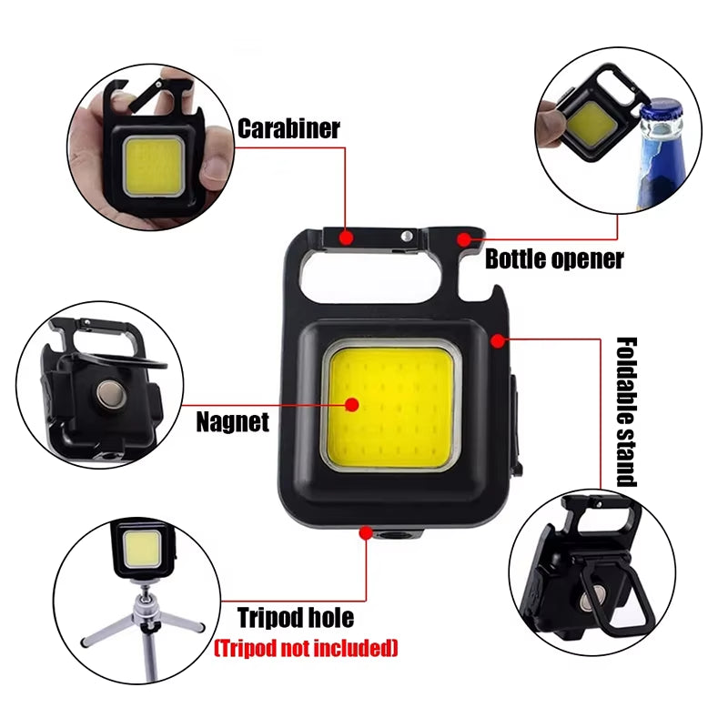 Mini LED Flashlight Keychain Light Multifunctional Portable COB Camping Flashlights USB Charging Work Lights Fishing Lanterna