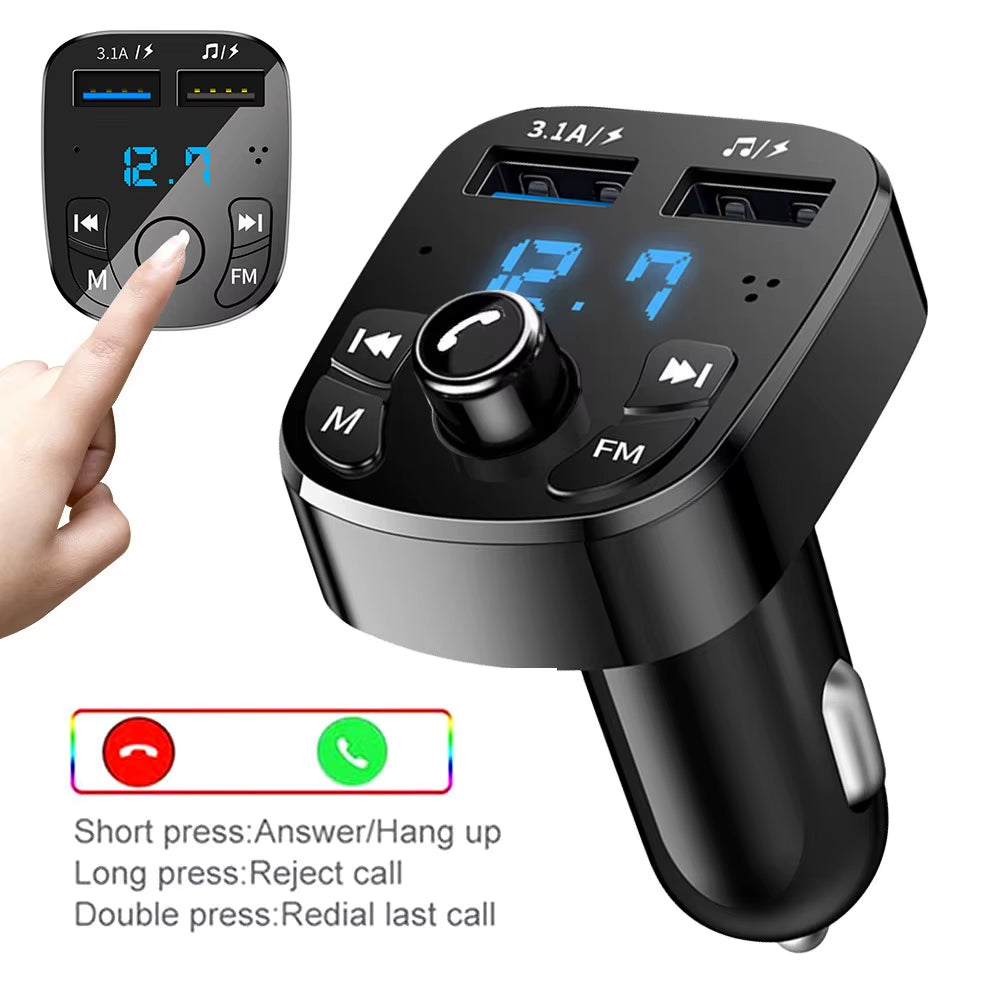 Bluetooth 5.0 FM Transmitter Car Kit Handfree Dual USB Car Charger 3.1A Support TF Card U Disk AUX MP3 Modulator Music Player