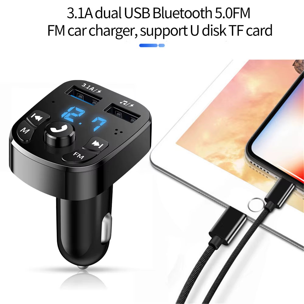 Bluetooth 5.0 FM Transmitter Car Kit Handfree Dual USB Car Charger 3.1A Support TF Card U Disk AUX MP3 Modulator Music Player